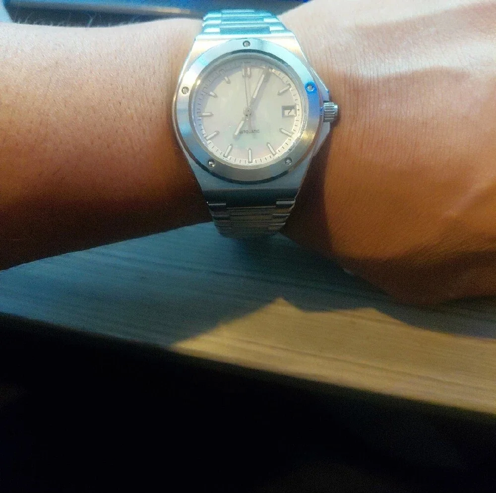Stainless Steel Automatic Watch with Mother-of-Pearl Dial